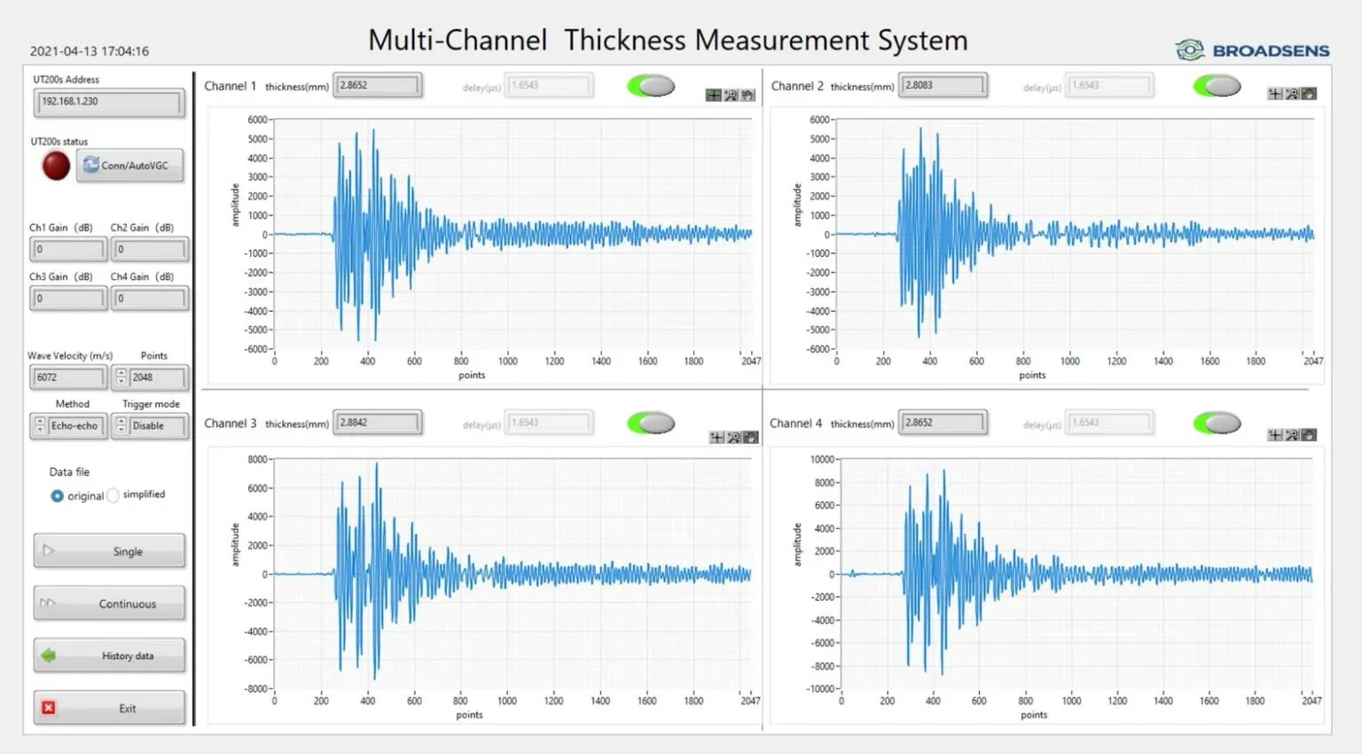 Enclosed Multichannel Thickness Gauge Software